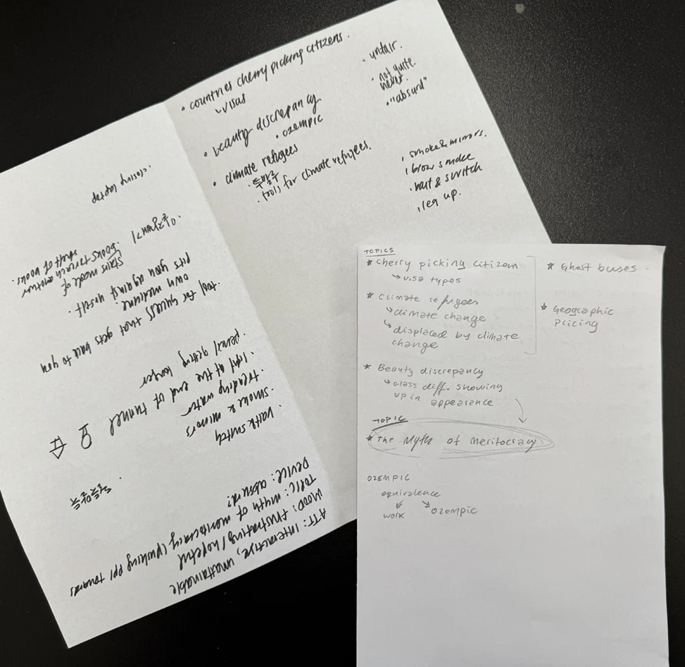 Two pieces of paper with notes on them.