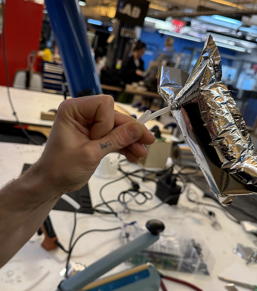 Mylar balloon with valve.