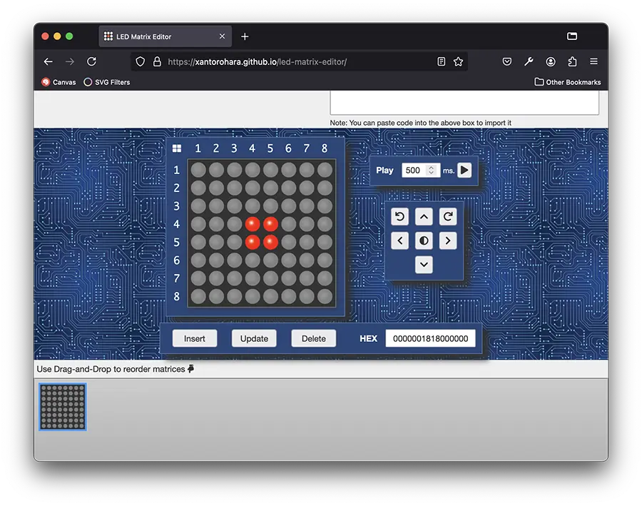 A screenshot of a web browser on a website with an image of an LED matrix.