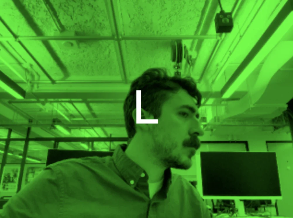 Screenshot of p5js sketch detecting a face showing its left side.