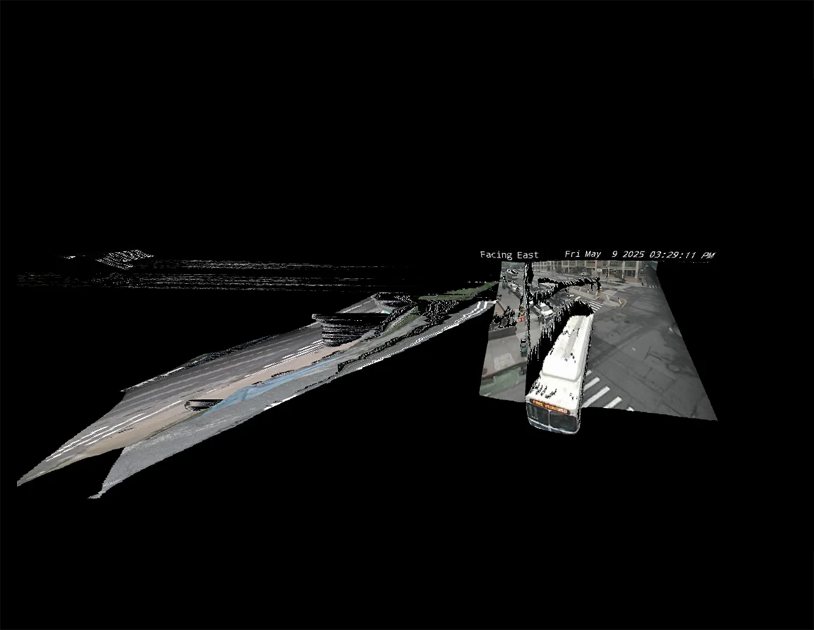 Pixelated 3d models over black background.