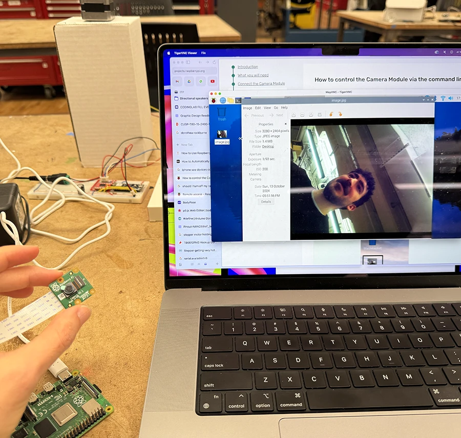 A raspberry pi with a camera connected into a laptop through VNC