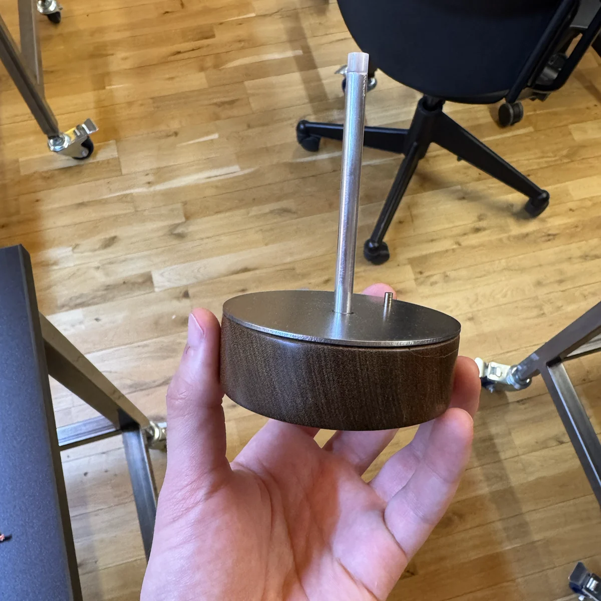 Wood and metal sundial.