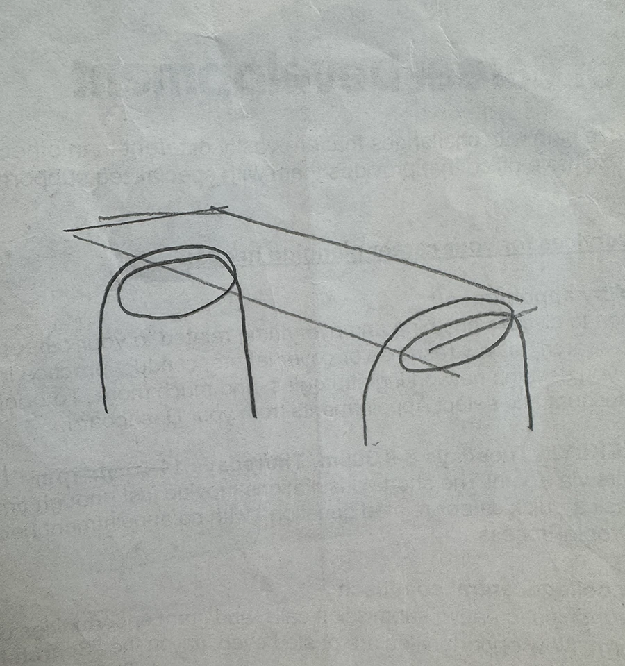 Sketch of a table with twisting legs.